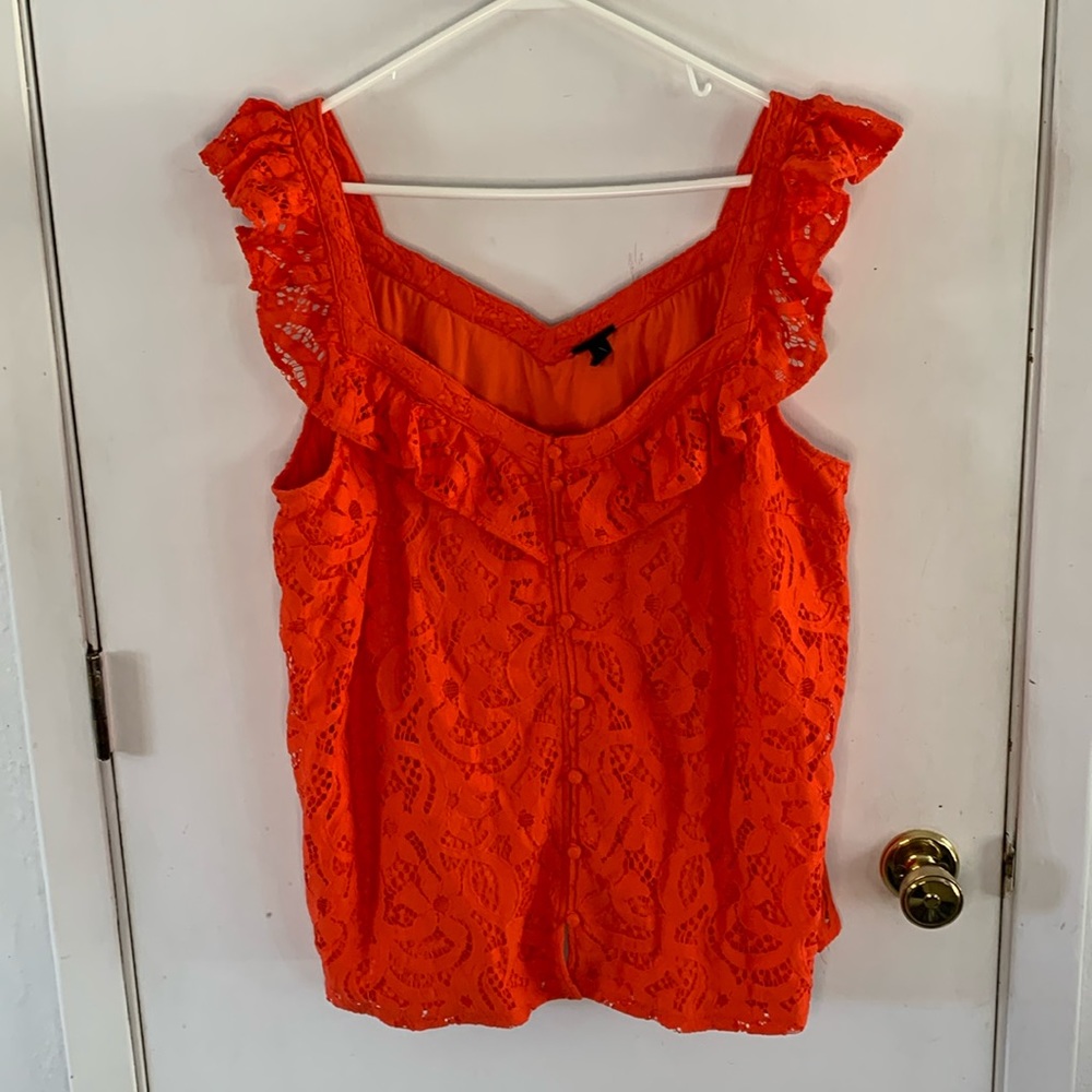 Torrid Size 3 orange lace sleeveless top with ruffles